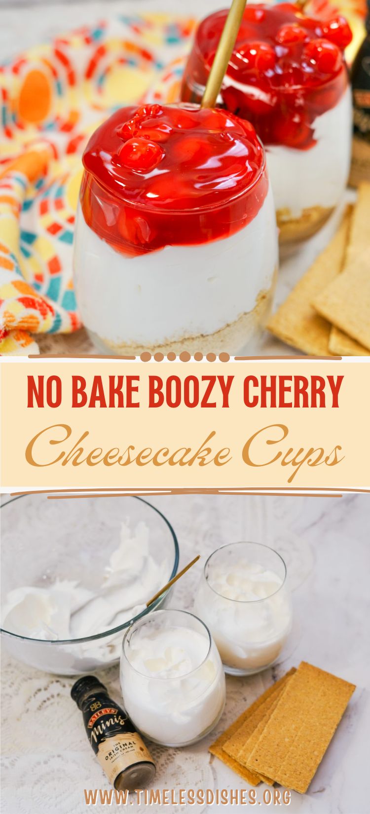 No Bake Boozy Cherry Cheesecake Cups - Timeless Dishes