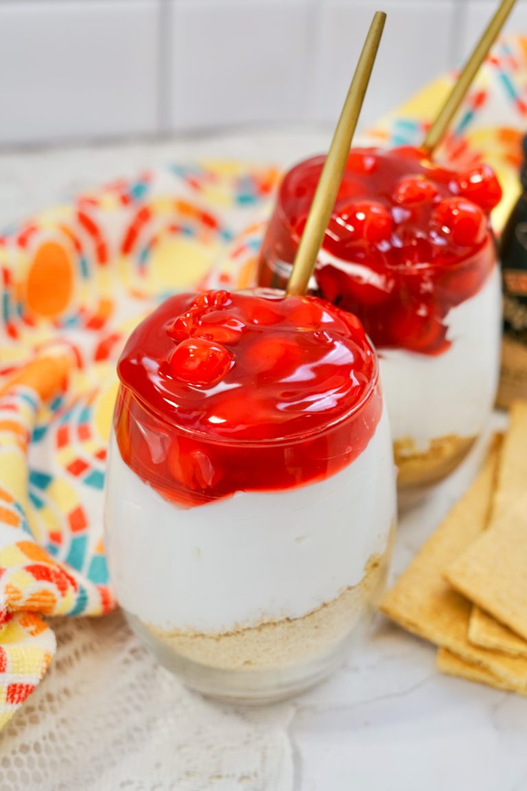 No Bake Boozy Cherry Cheesecake Cups