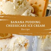 A Banana Pudding Cheesecake Ice cream with a biscuit in a cup