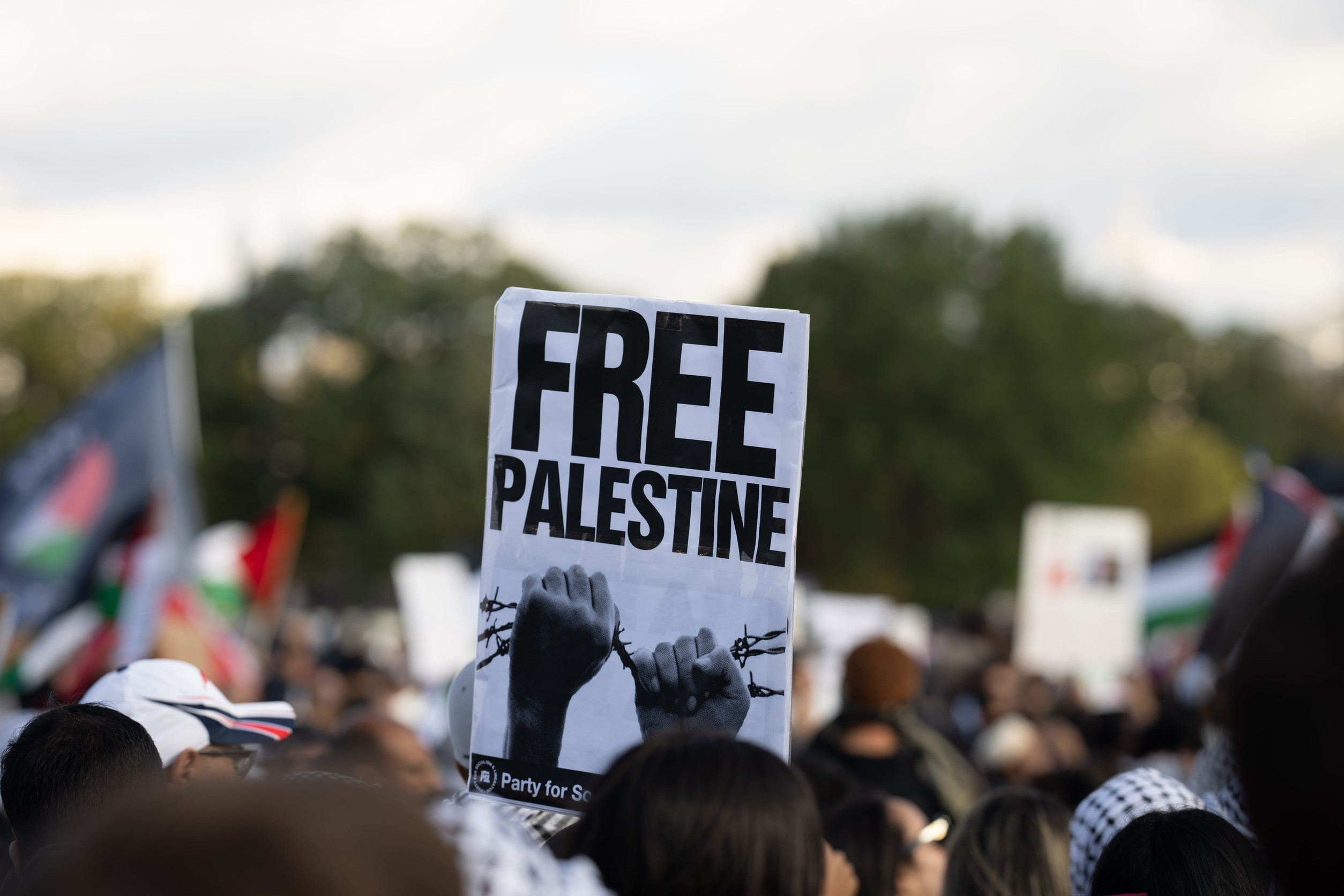 Washington DC, USA - October 21, 2023: Hamas between Israel and Palestine. Israel Hamas Palestine. Pro-Palestine, anti-Israel protesters. Israel and Hamas in the Gaza Strip. Washington DC strike.