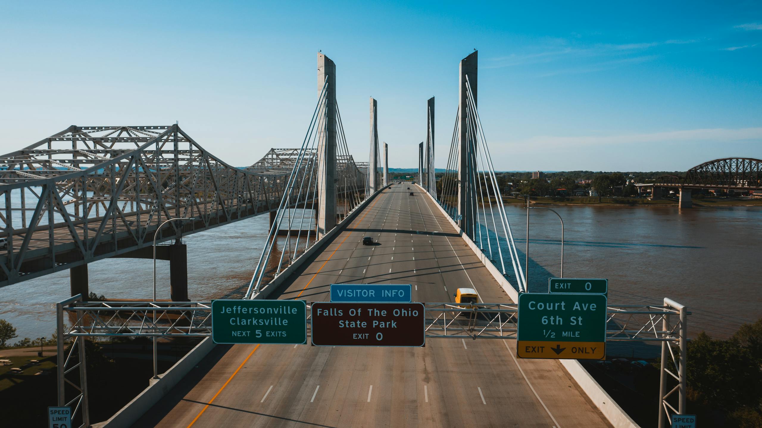 Stunning view of a cable-stayed bridge over the Ohio River in Louisville, Kentucky, USA.