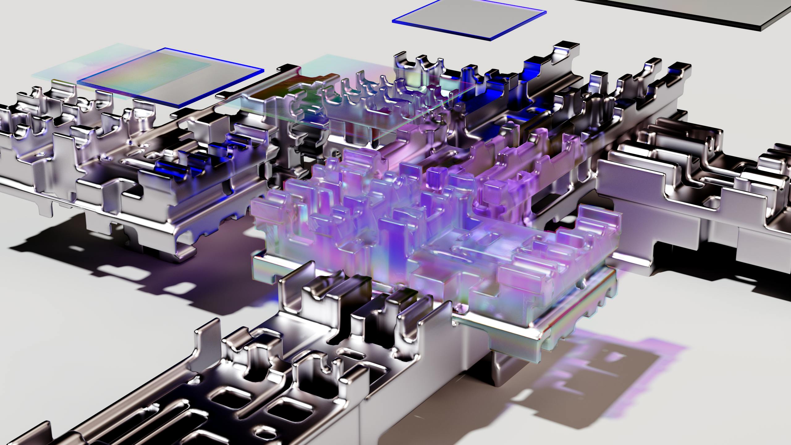 A futuristic 3D render showcasing abstract tech design with vibrant colors.