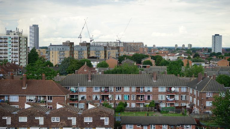 Aerial view of residential buildings in Greater London showcasing urban housing.