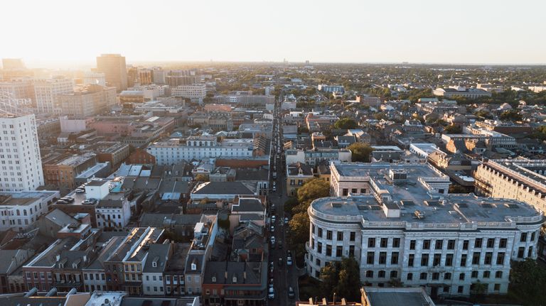 Breathtaking aerial shot of New Orleans showcasing the city's iconic architecture and vibrant streets.