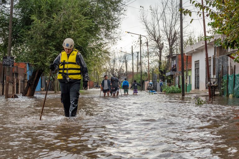 Emergency rescue teams assist residents during severe flooding in Buenos Aires, Argentina.