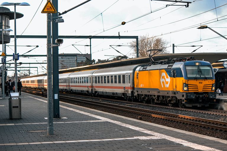 Modern locomotive at Wolfsburg station showcasing transport and travel.