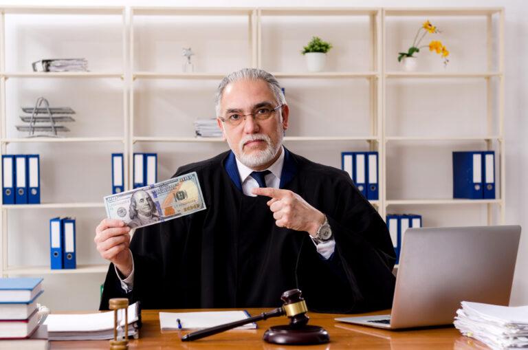 Aged lawyer working in the courthouse