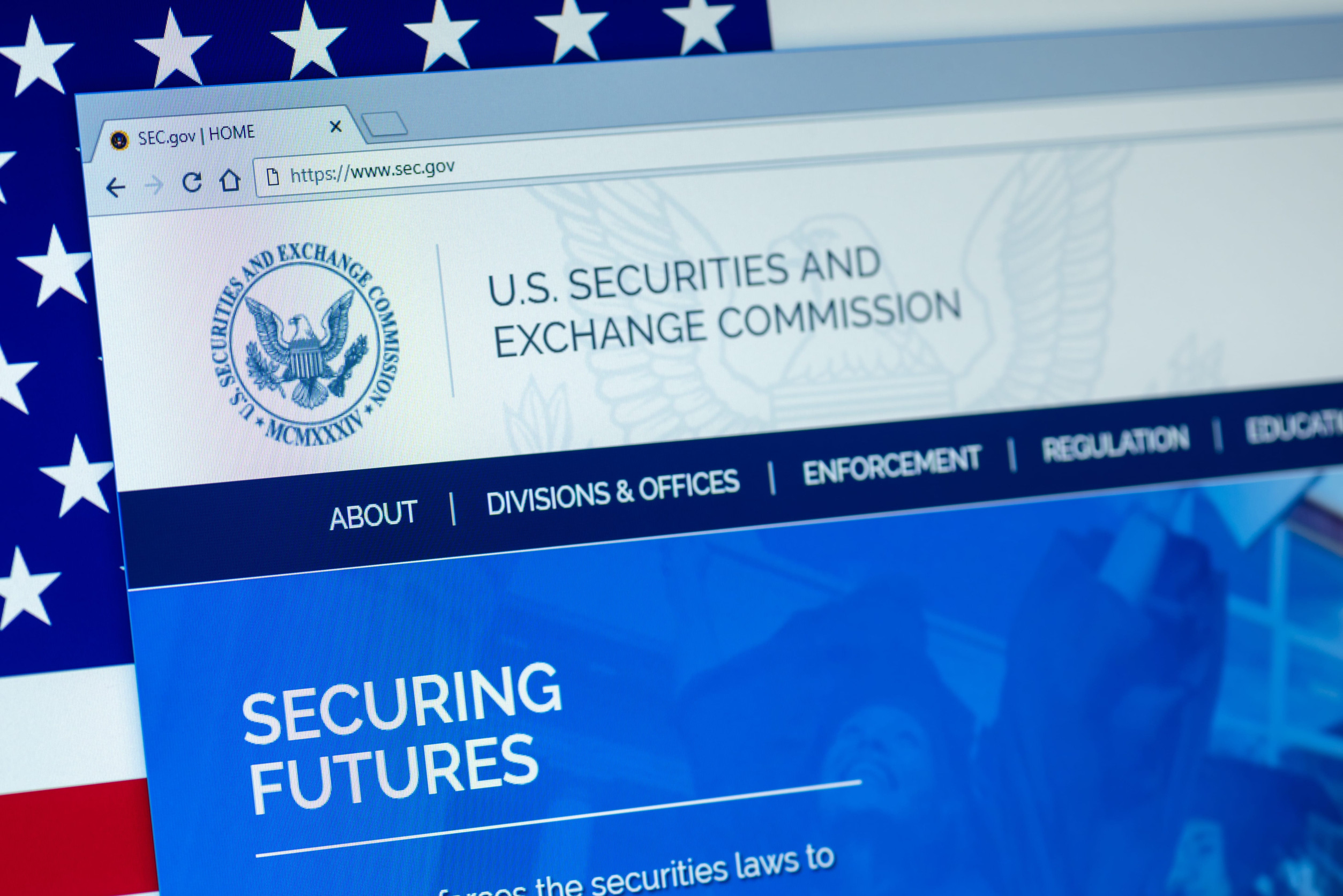 KYRENIA, CYPRUS - SEPTEMBER 8, 2018: Website of the US Securities and Exchange Commission is displayed on the computer screen. SEC is an independent agency of the United States federal government.