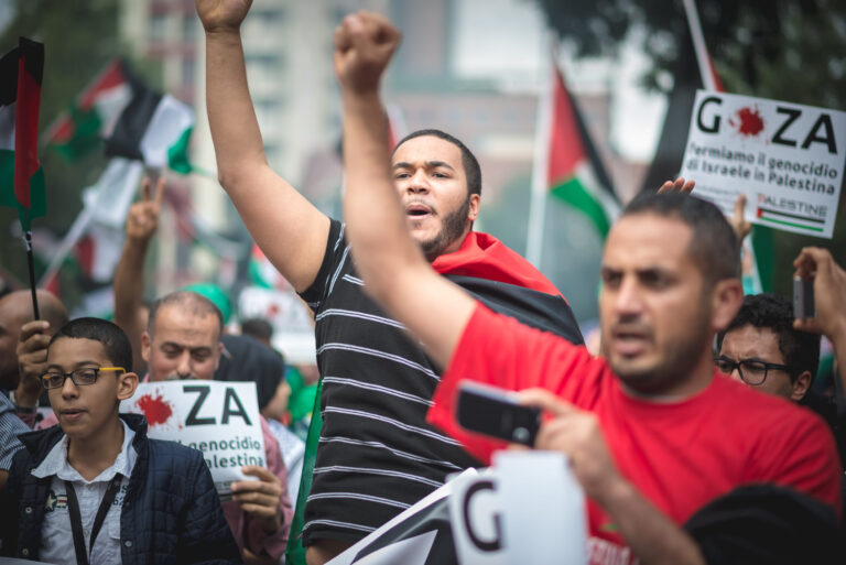 MILAN, ITALY - JULY 26: Pro Palestine manifestation held in Milan on July, 26 2014. People took to the streets to claim Gaza and Palestine freedom against israel war and bombing