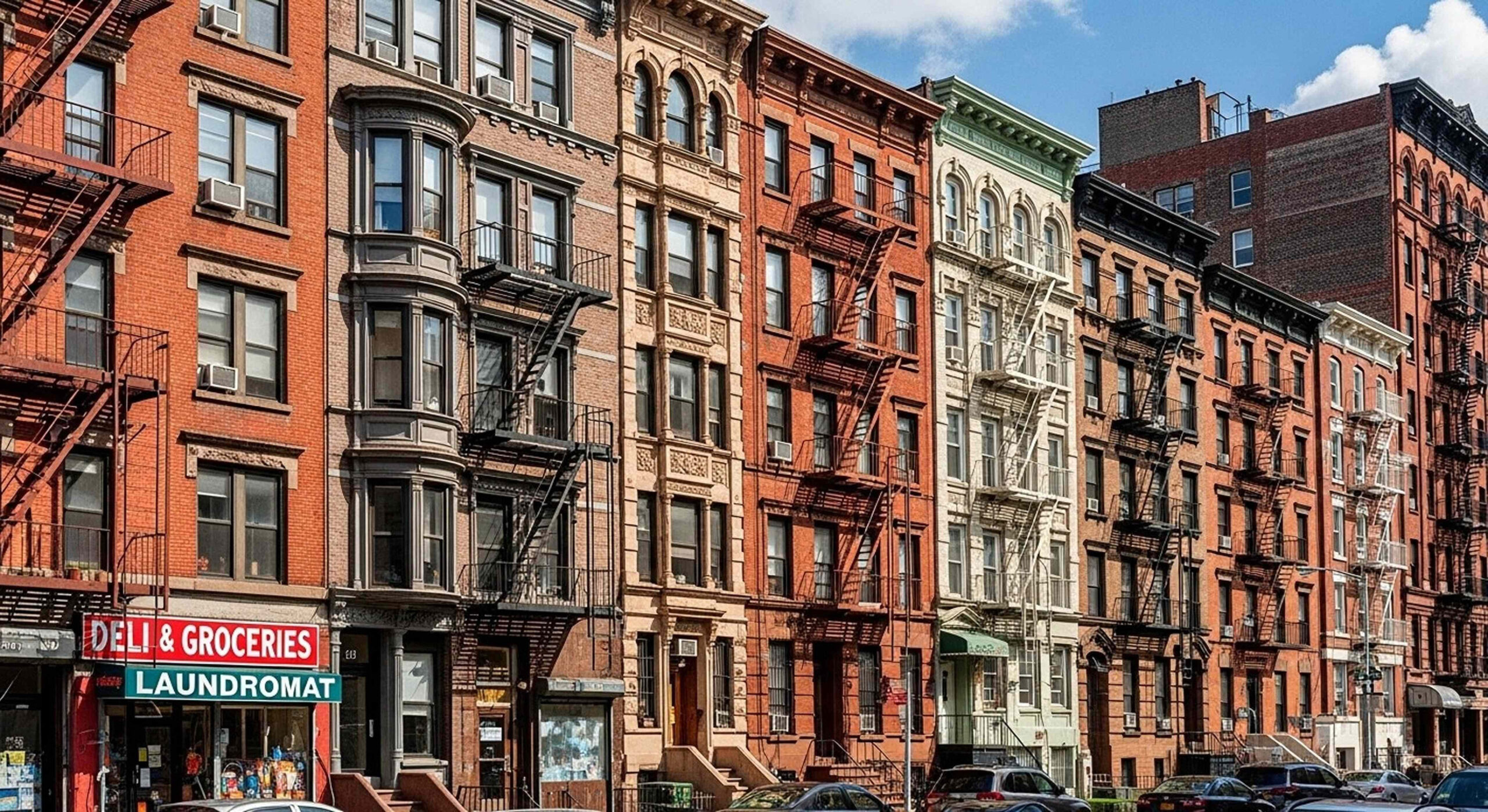 Facades of old houses in Manhattan, New York City, USA