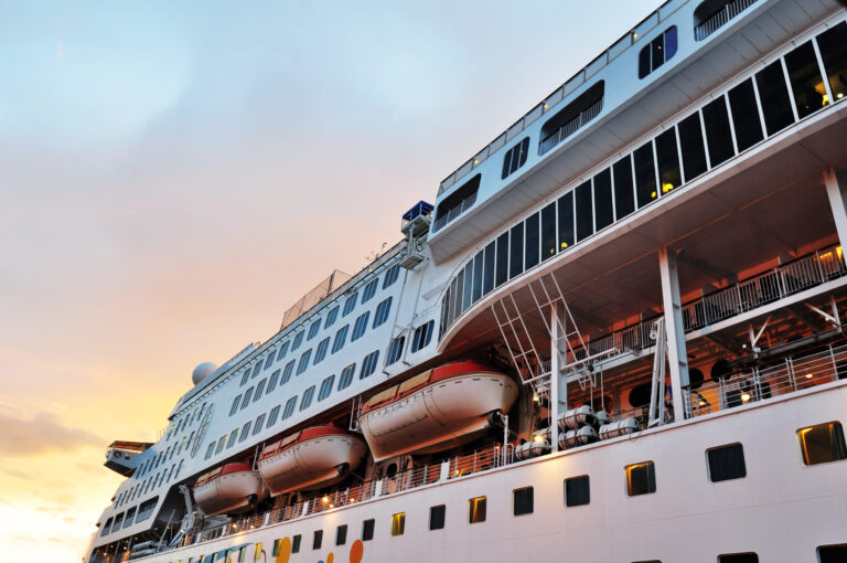 Cruise ship at sunset