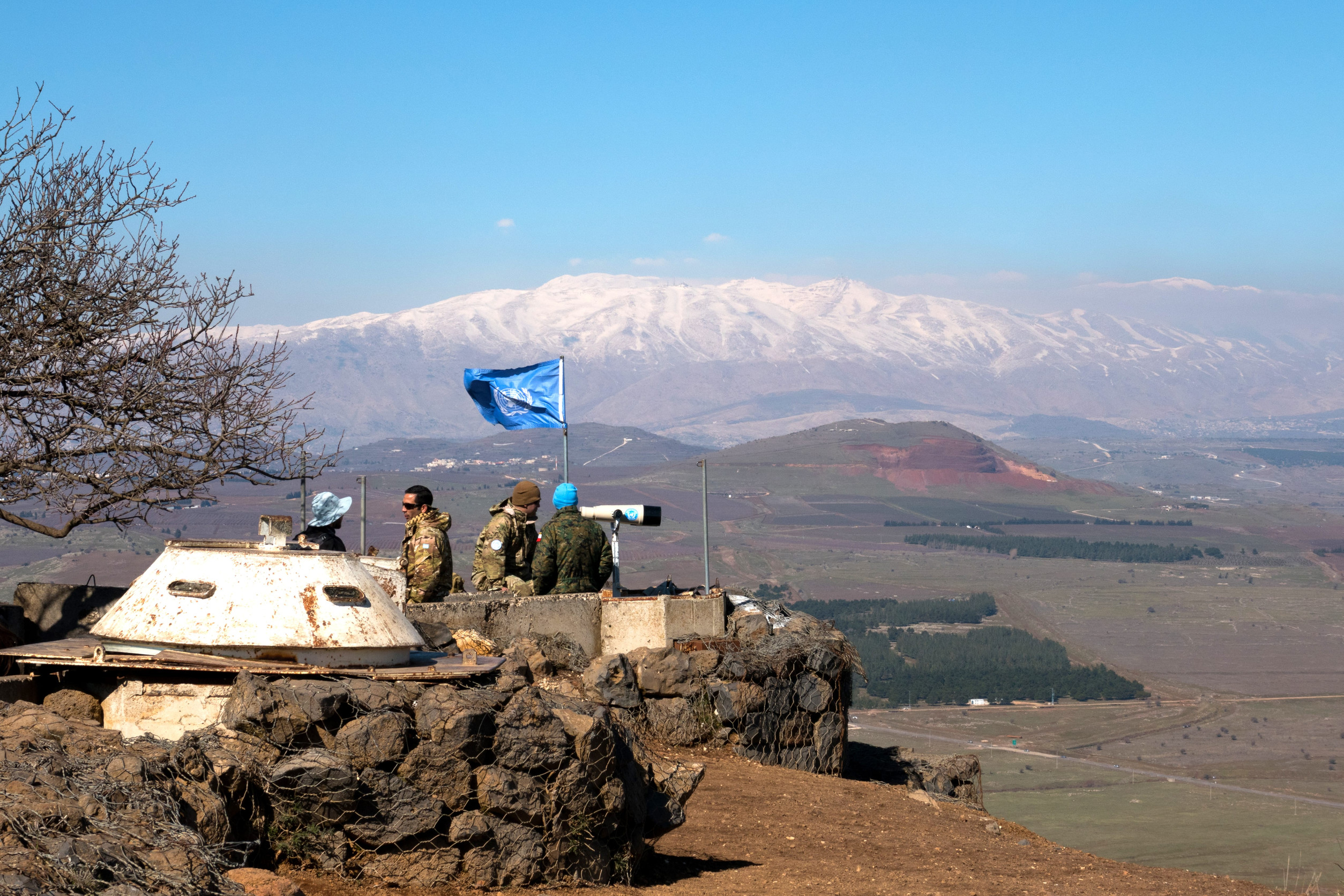 U.N peace keeping soldiers observing the Israel - Syria border from the Israeli side.