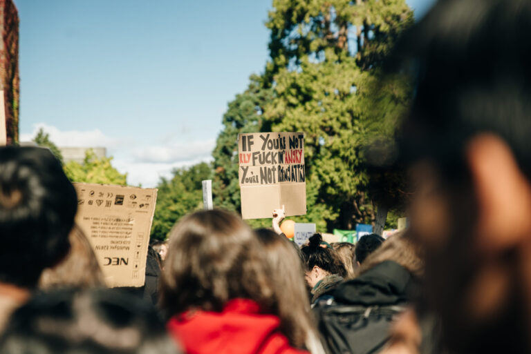 Striking people at rallies on environmental occasion global warming