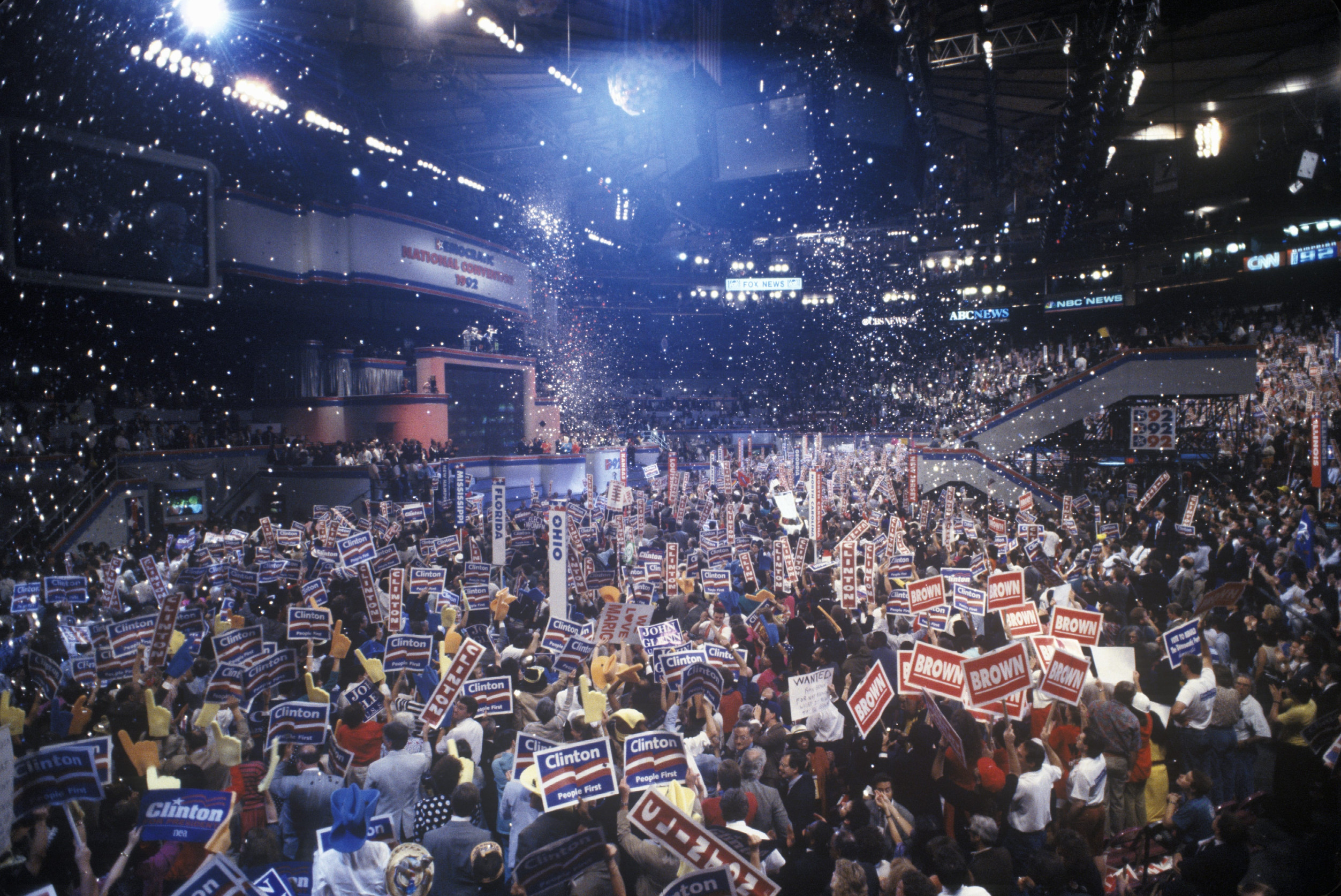 Delegates cheer for Clinton's nomination at the 1992 Democratic National Convention at Madison Square Garden, New York