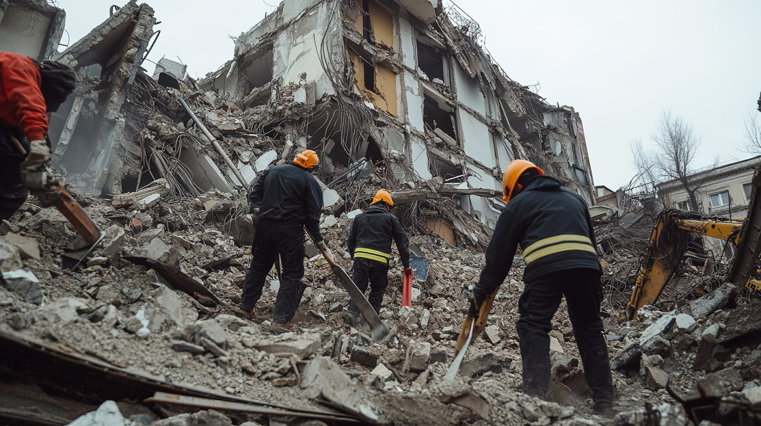 Firefighters extinguish a fire in the city.