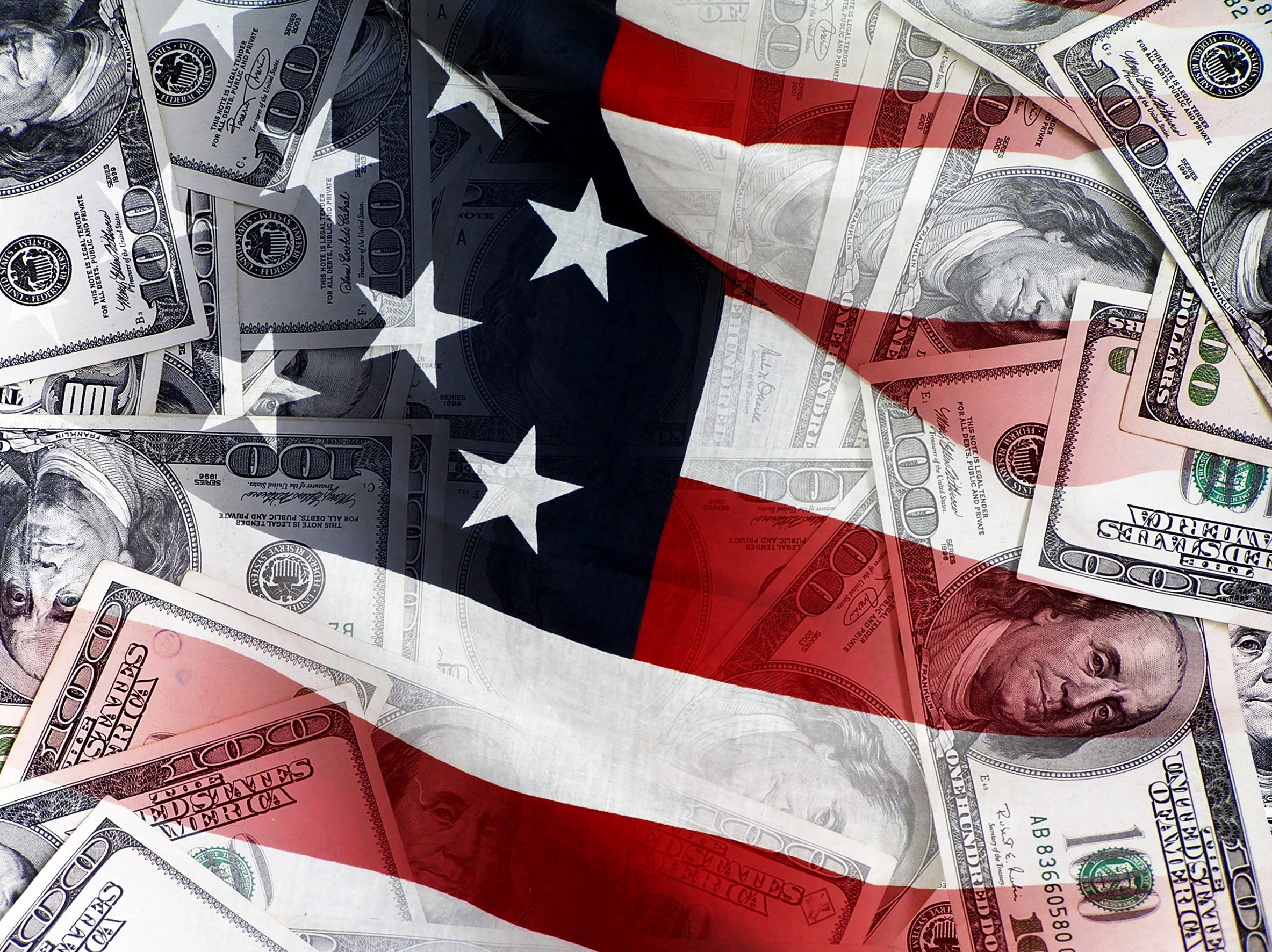 Abstract background of dollars and US flag