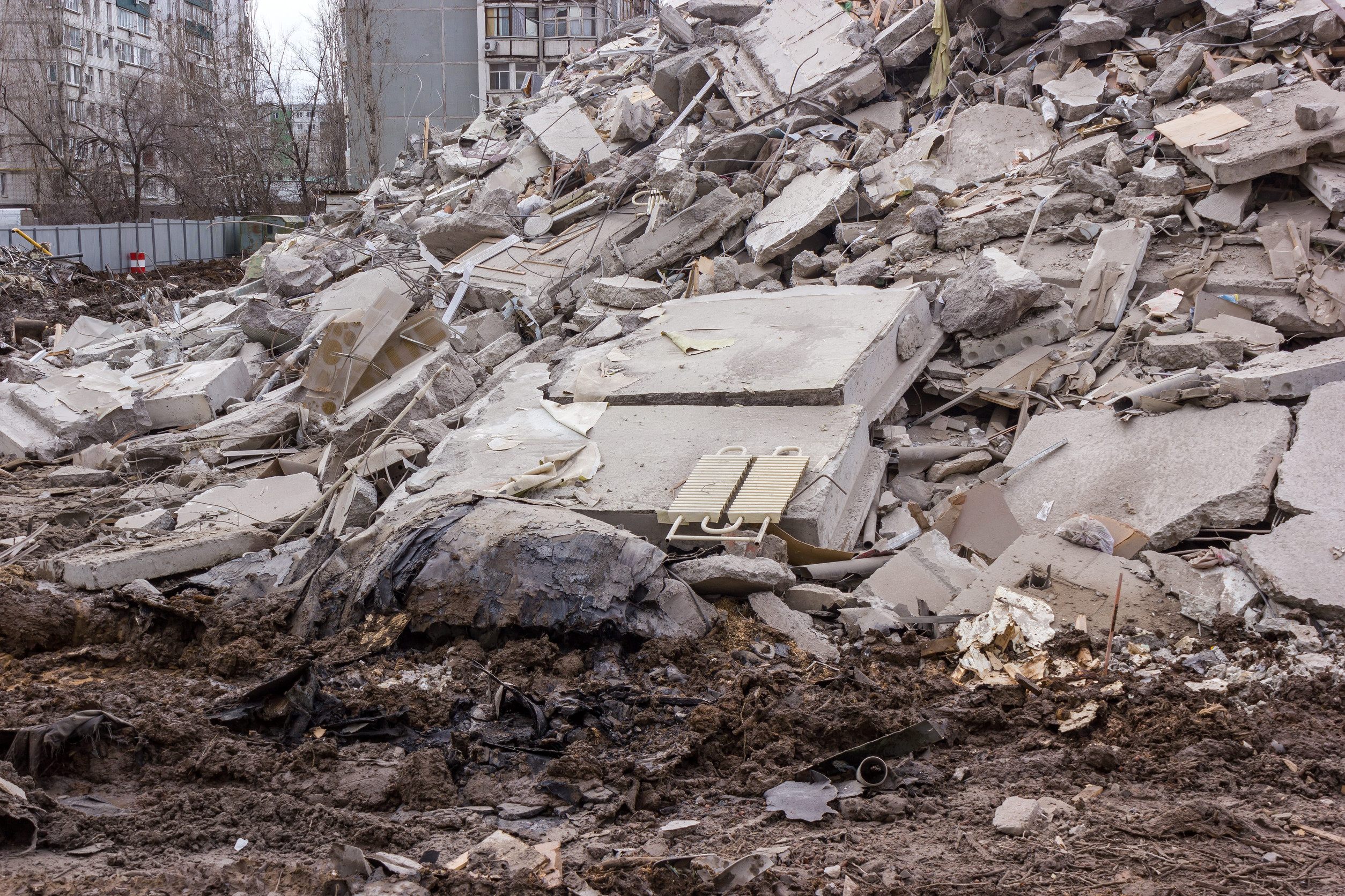 Demolition of buildings in urban environments. House in ruins.