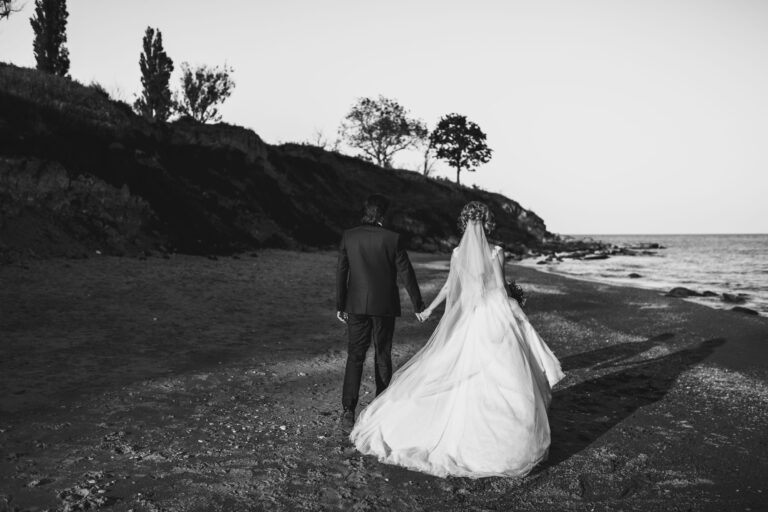 Wedding couple bride and groom on a walk