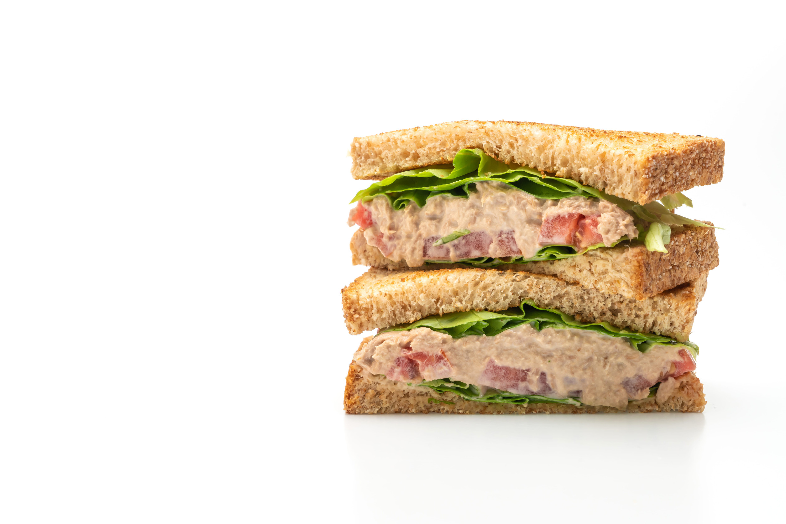 Homemade Tuna Sandwich isolated on white background