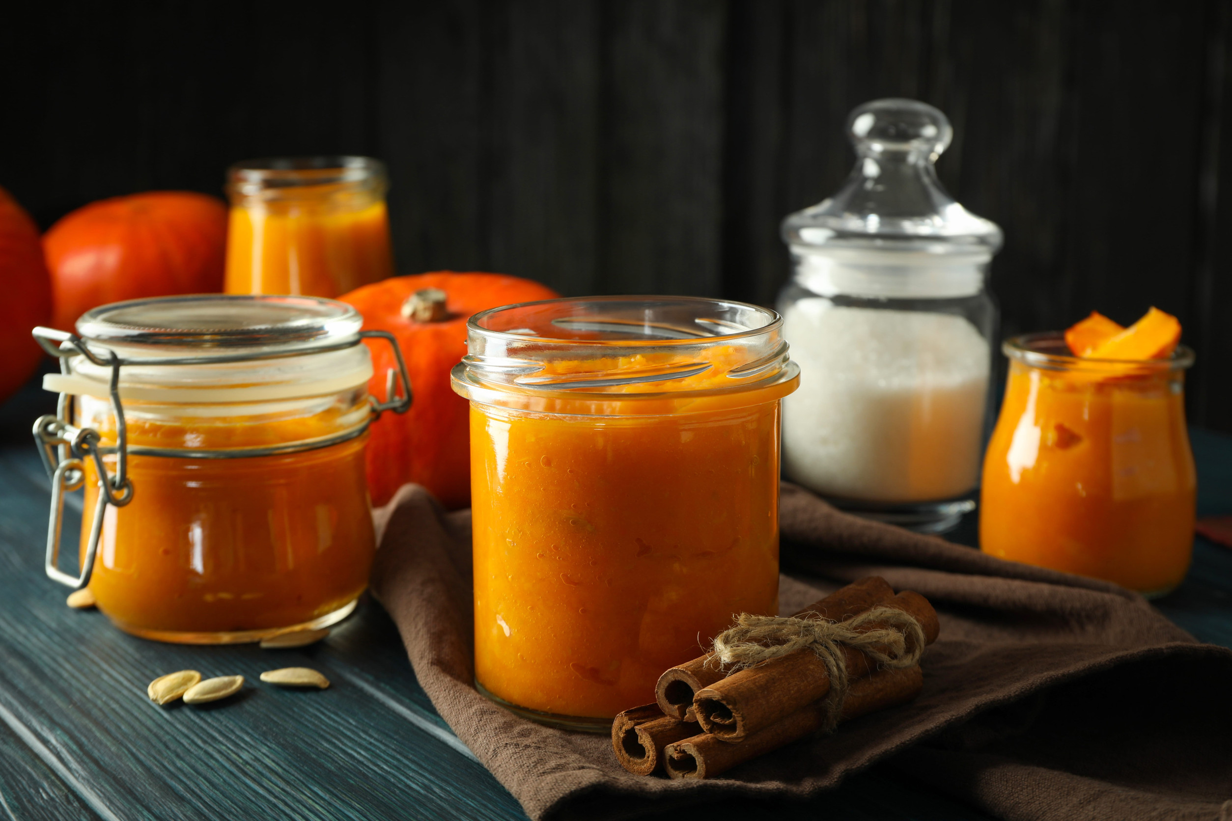 Concept of tasty food, pumpkin jam, close up