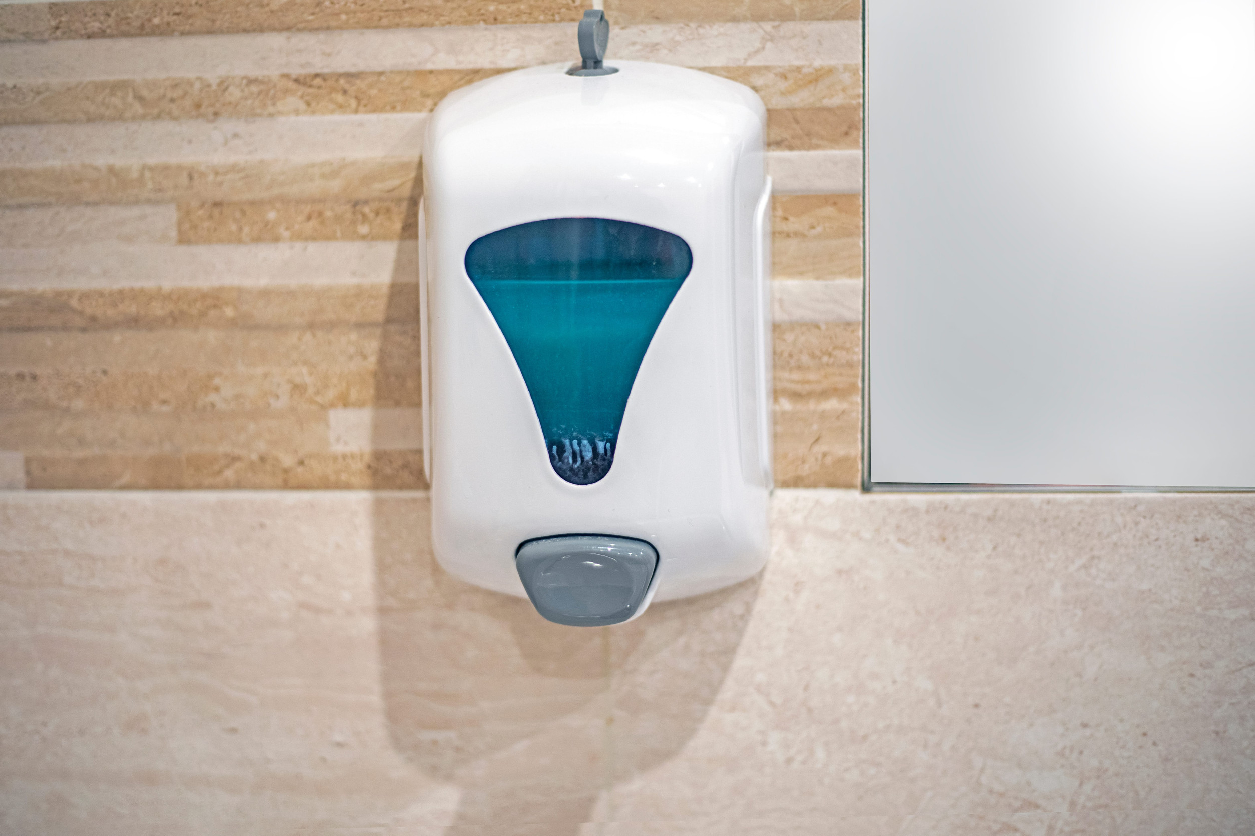 liquid hand sanitizer in the restroom