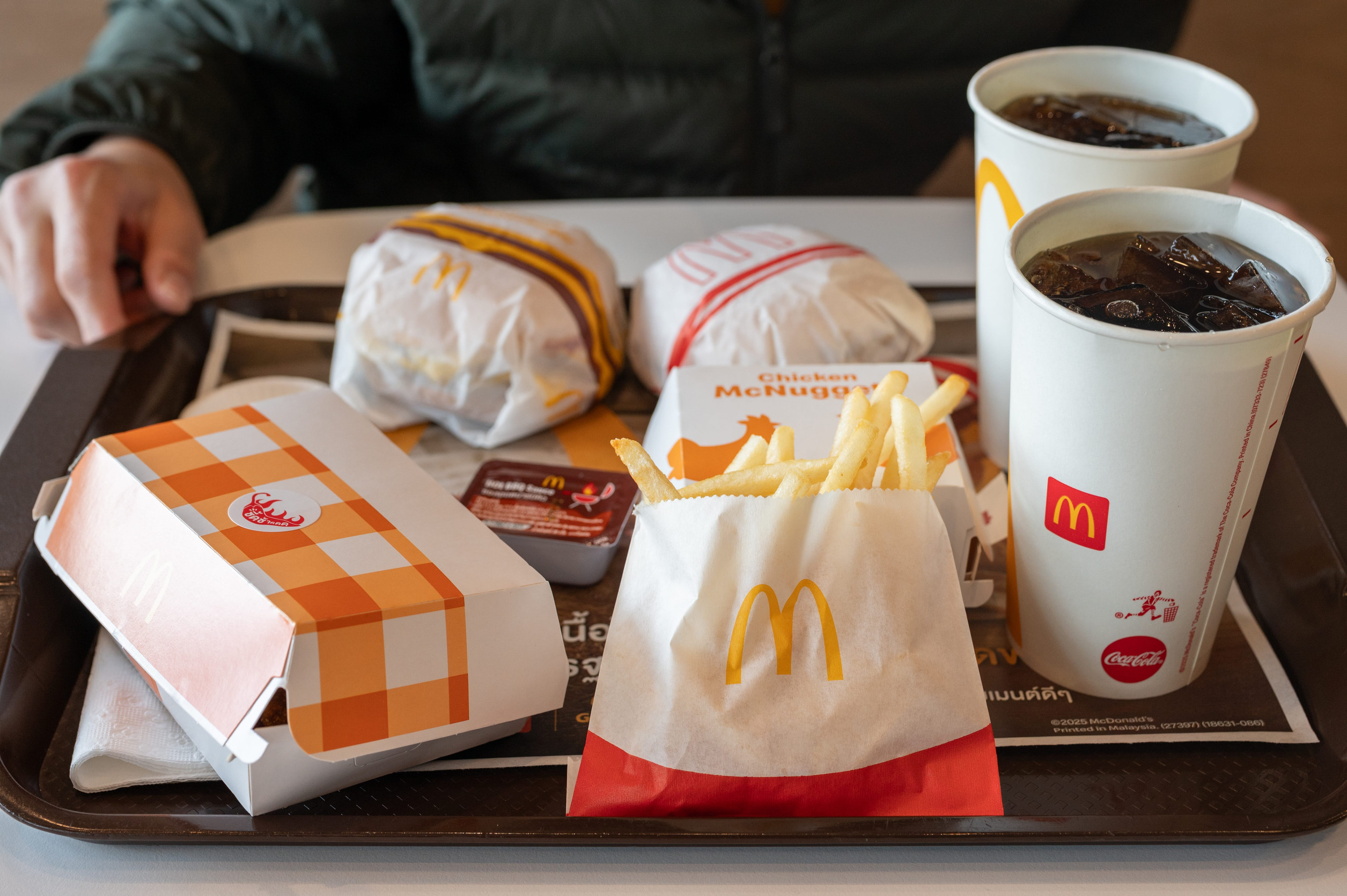 Chiang Rai, Thailand : January-17-2026 : A set of hamburger with soft drink in McDonald's restaurant. One of the international popular fast food franchise in the world.